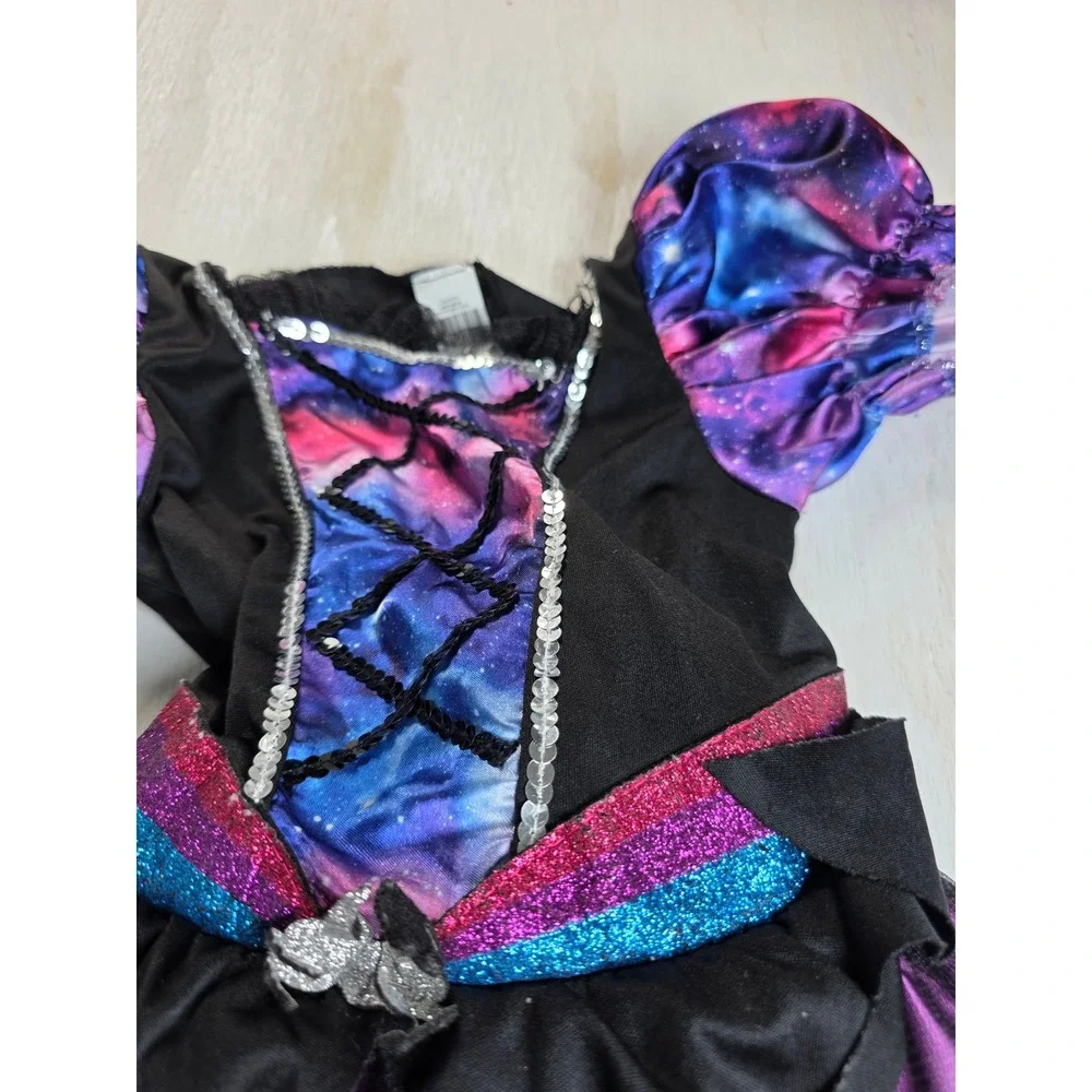 Kids Galaxy Unicorn Costume Dress Pink Purple Black Glitter Stars Size S 4-6
